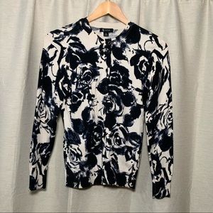 Cardigan with Navy Watercolour Floral Print